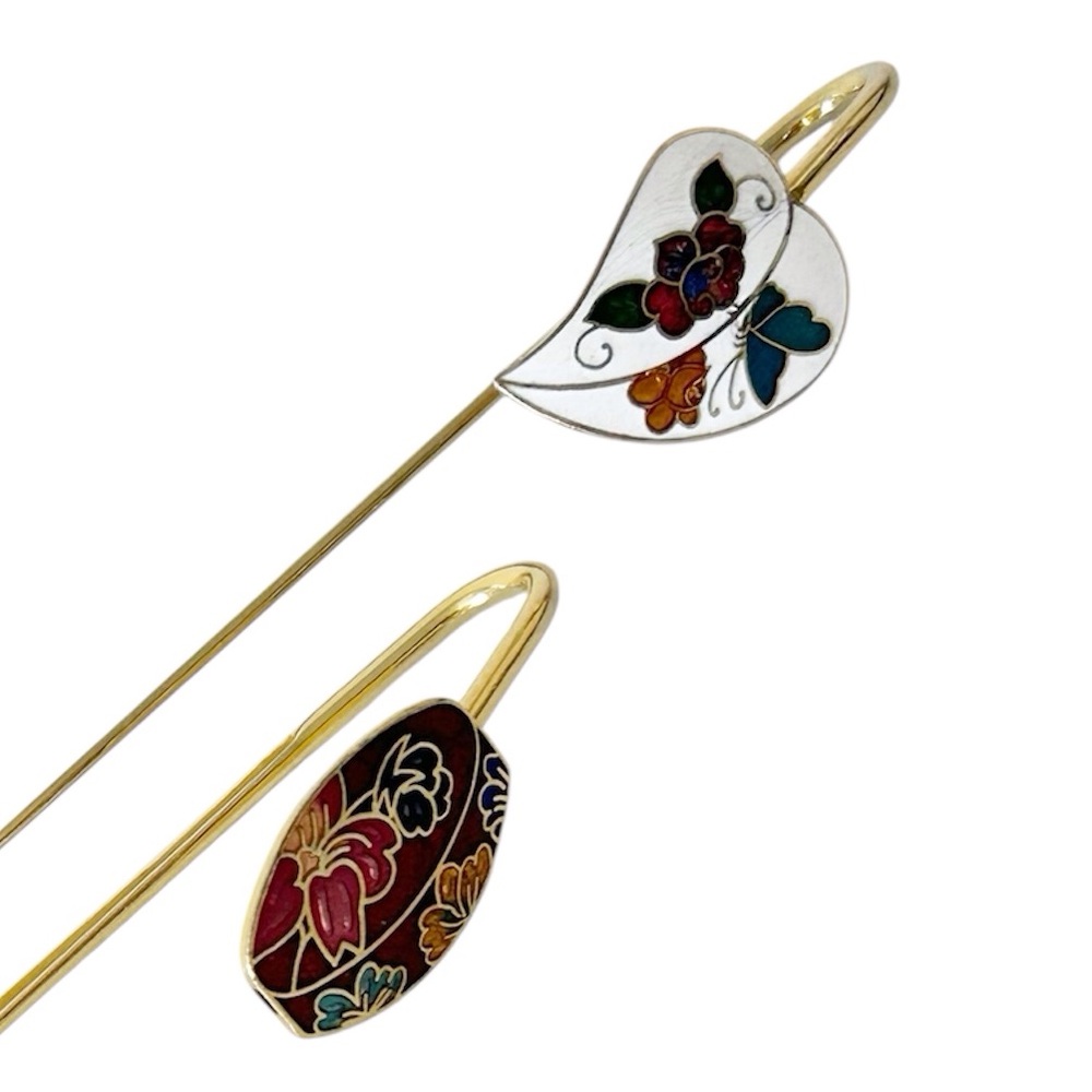 Set of 2 Vintage Cloisonné Enamel Bookmarks